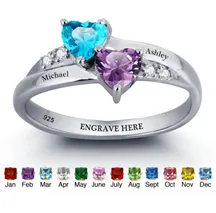 CRI101781 - 925 Sterling Silver Personalized Couples Names & Birthstones Ring (Size 5-12)