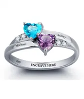 CRI101781 - 925 Sterling Silver Personalized Couples Names & Birthstones Ring (Size 5-12)