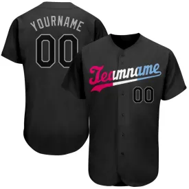 Custom Black Black-Pink Authentic Split Fashion Baseball Jersey