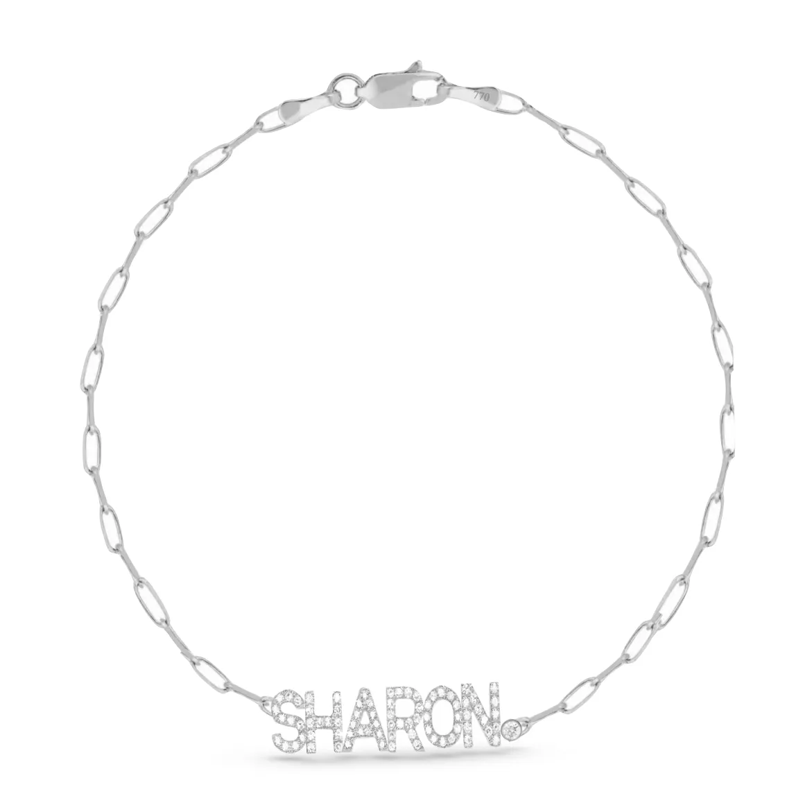 Custom Diamond Name on Thin PaperClip Bracelet