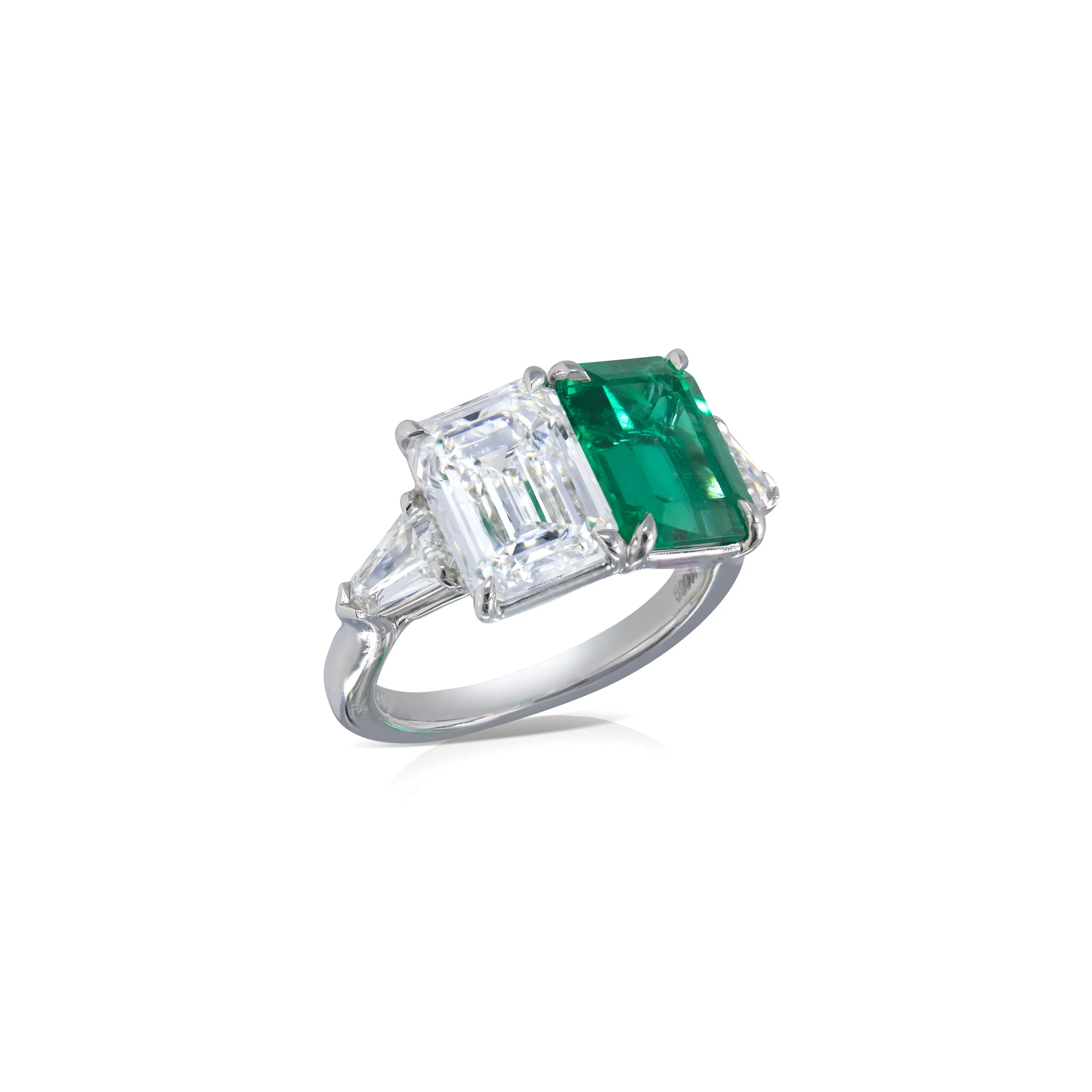 Custom Emerald and Diamond Twin Ring