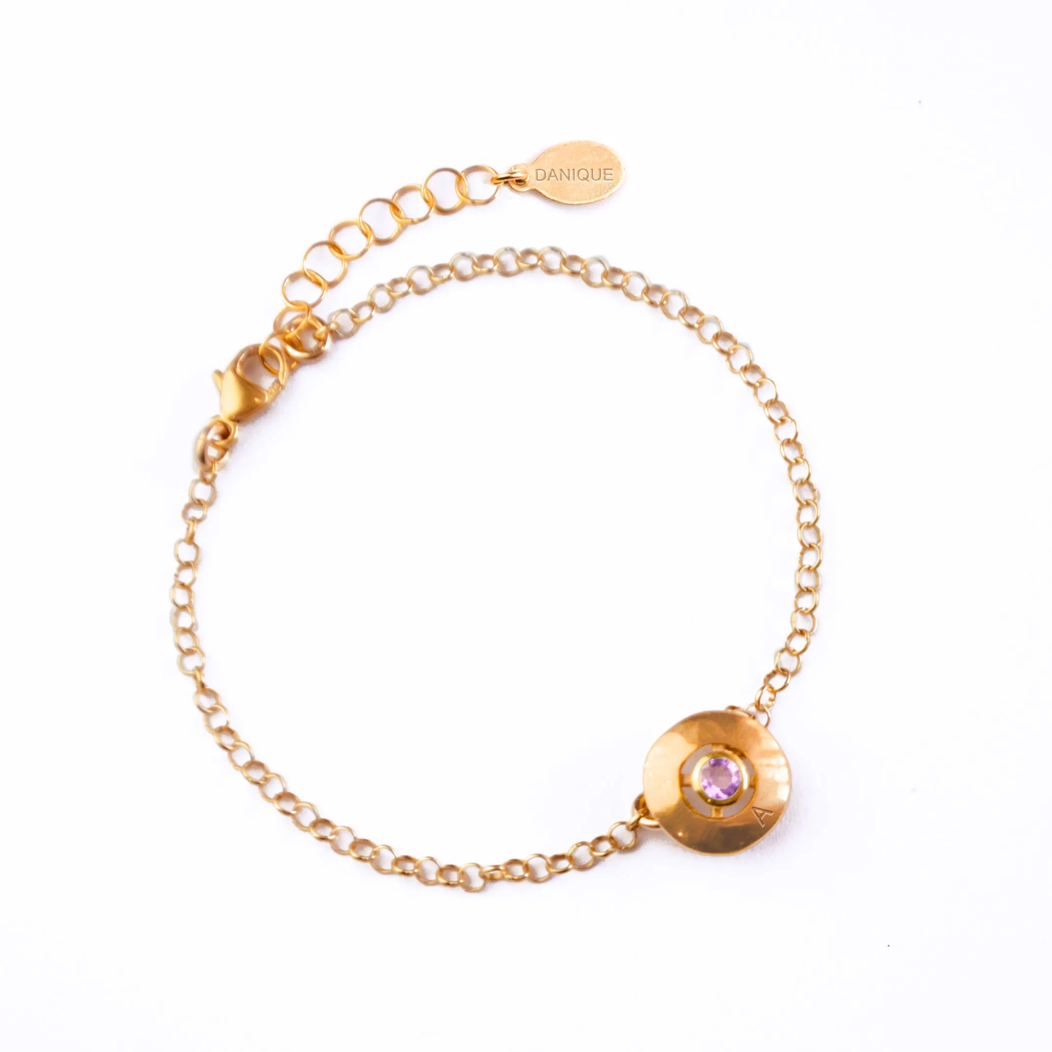 Custom Engraved Circle Donut Initial & Birthstone Bracelet