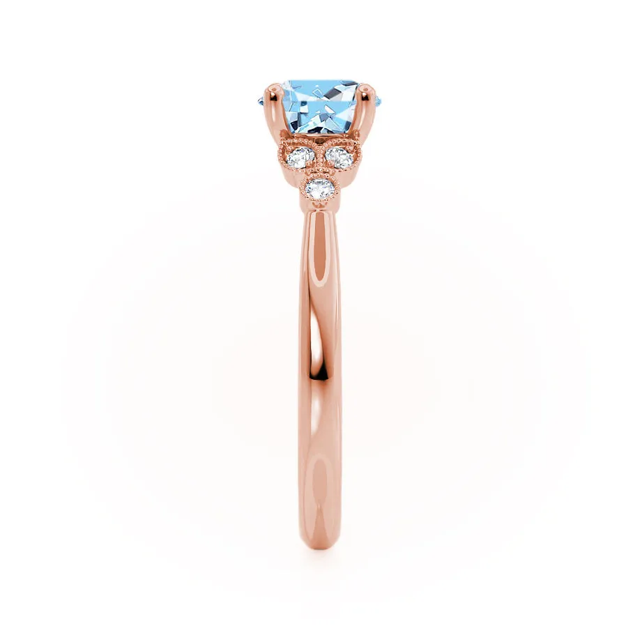 DELILAH - Chatham® Round Aqua Spinel 18k Rose Gold Shoulder Set Ring