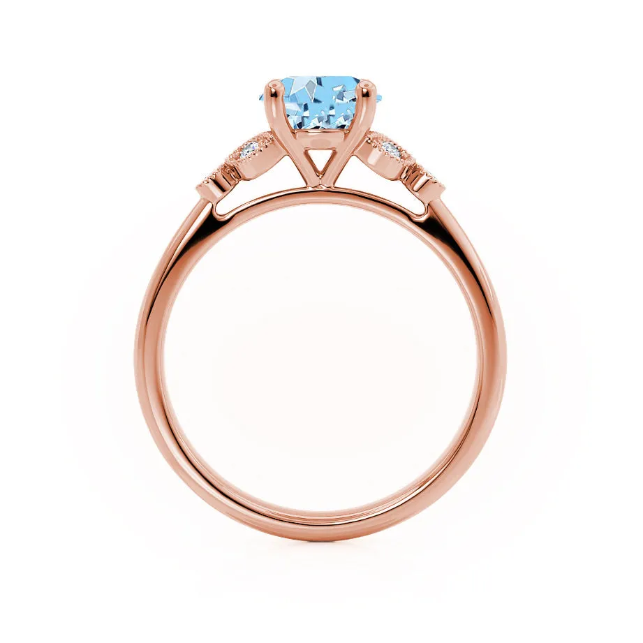 DELILAH - Chatham® Round Aqua Spinel 18k Rose Gold Shoulder Set Ring