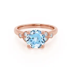 DELILAH - Chatham® Round Aqua Spinel 18k Rose Gold Shoulder Set Ring