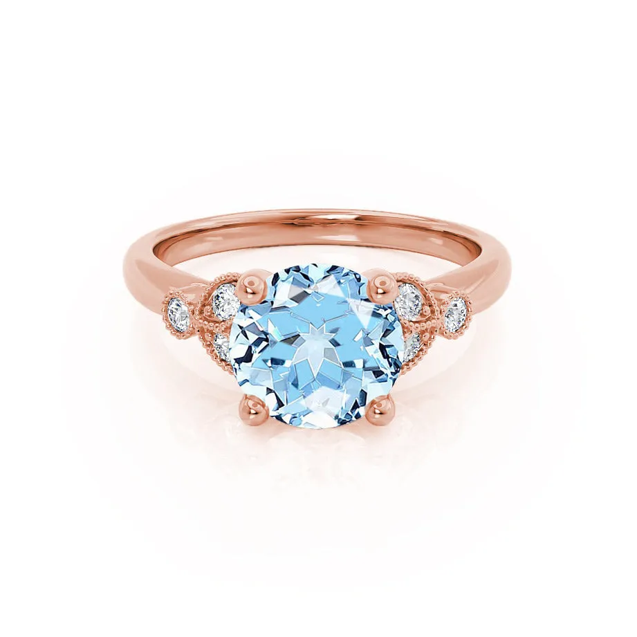 DELILAH - Chatham® Round Aqua Spinel 18k Rose Gold Shoulder Set Ring