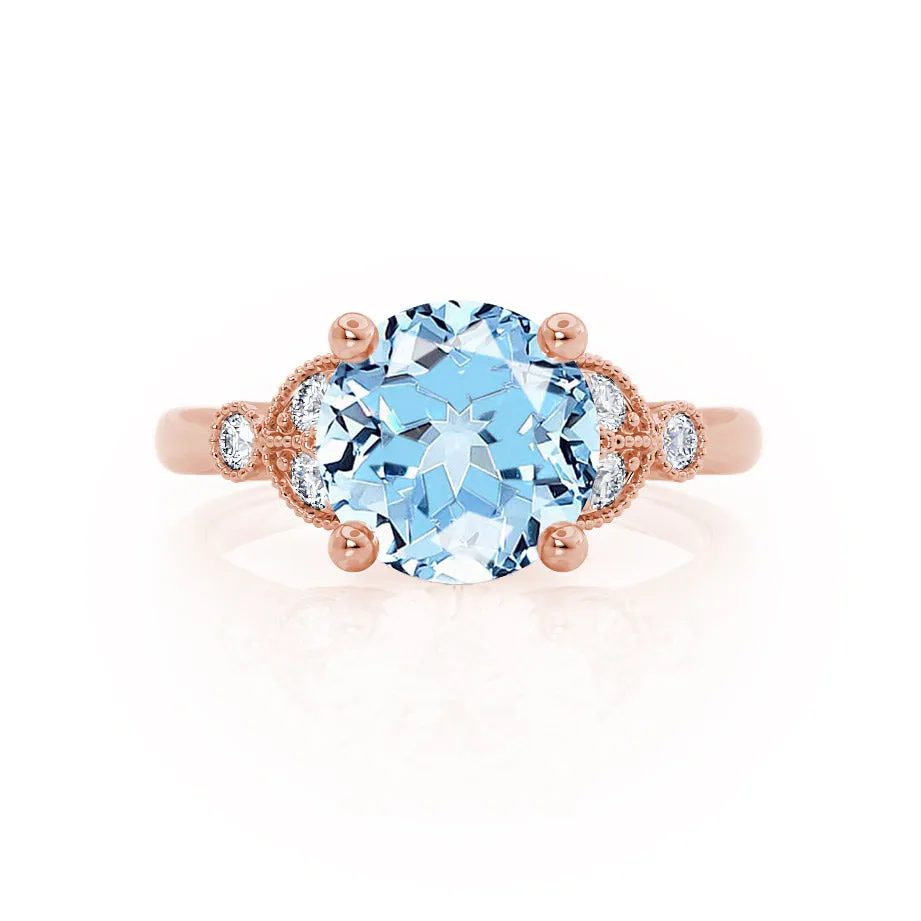 DELILAH - Chatham® Round Aqua Spinel 18k Rose Gold Shoulder Set Ring