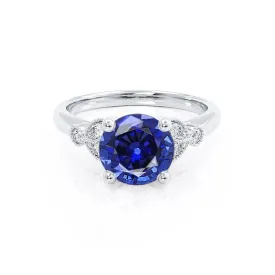 DELILAH - Chatham® Round Blue Sapphire 18k White Gold Shoulder Set Ring