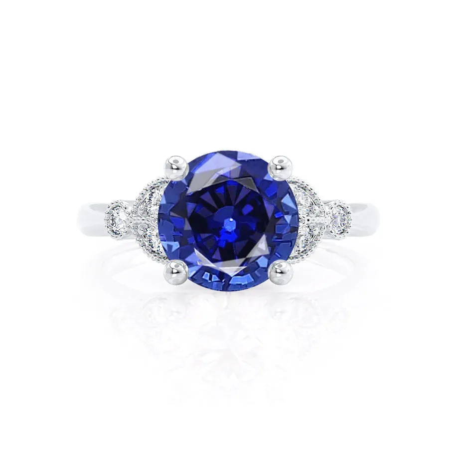 DELILAH - Chatham® Round Blue Sapphire 950 Platinum Shoulder Set Ring