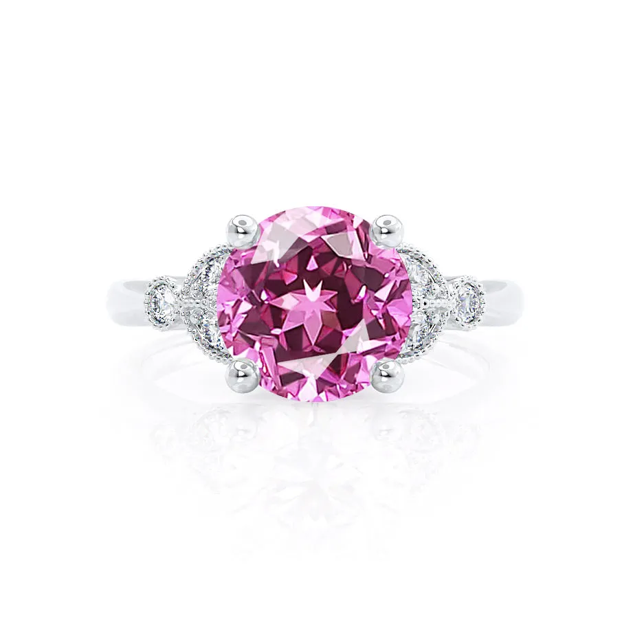 DELILAH - Chatham® Round Pink Sapphire 18k White Gold Shoulder Set Ring