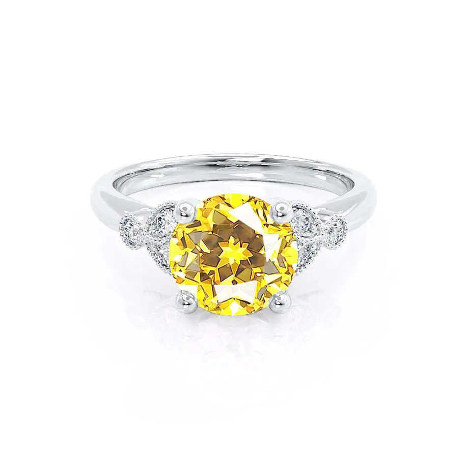 DELILAH - Chatham® Round Yellow Sapphire 950 Platinum Shoulder Set Ring