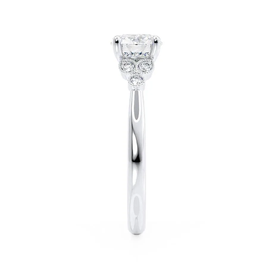 DELILAH - Round Lab Diamond 18k White Gold Shoulder Set Ring