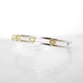 Diamond Bangle in 18k Gold and Silver, Celestial Diamond Cuff