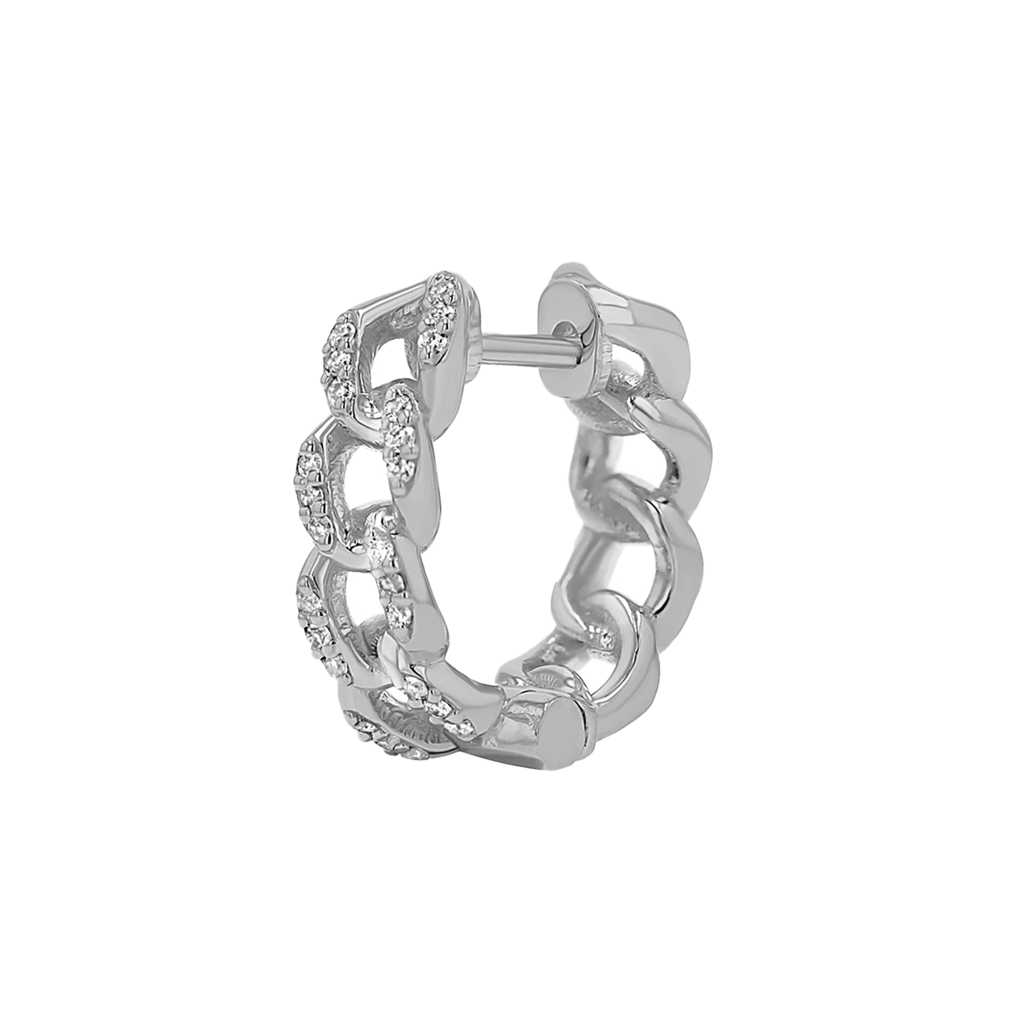 Diamond Cuban Link Huggies Hoop Earrings