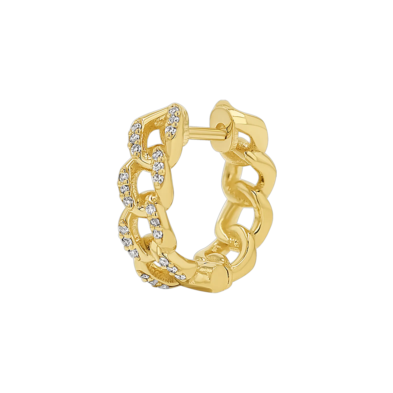 Diamond Cuban Link Huggies Hoop Earrings