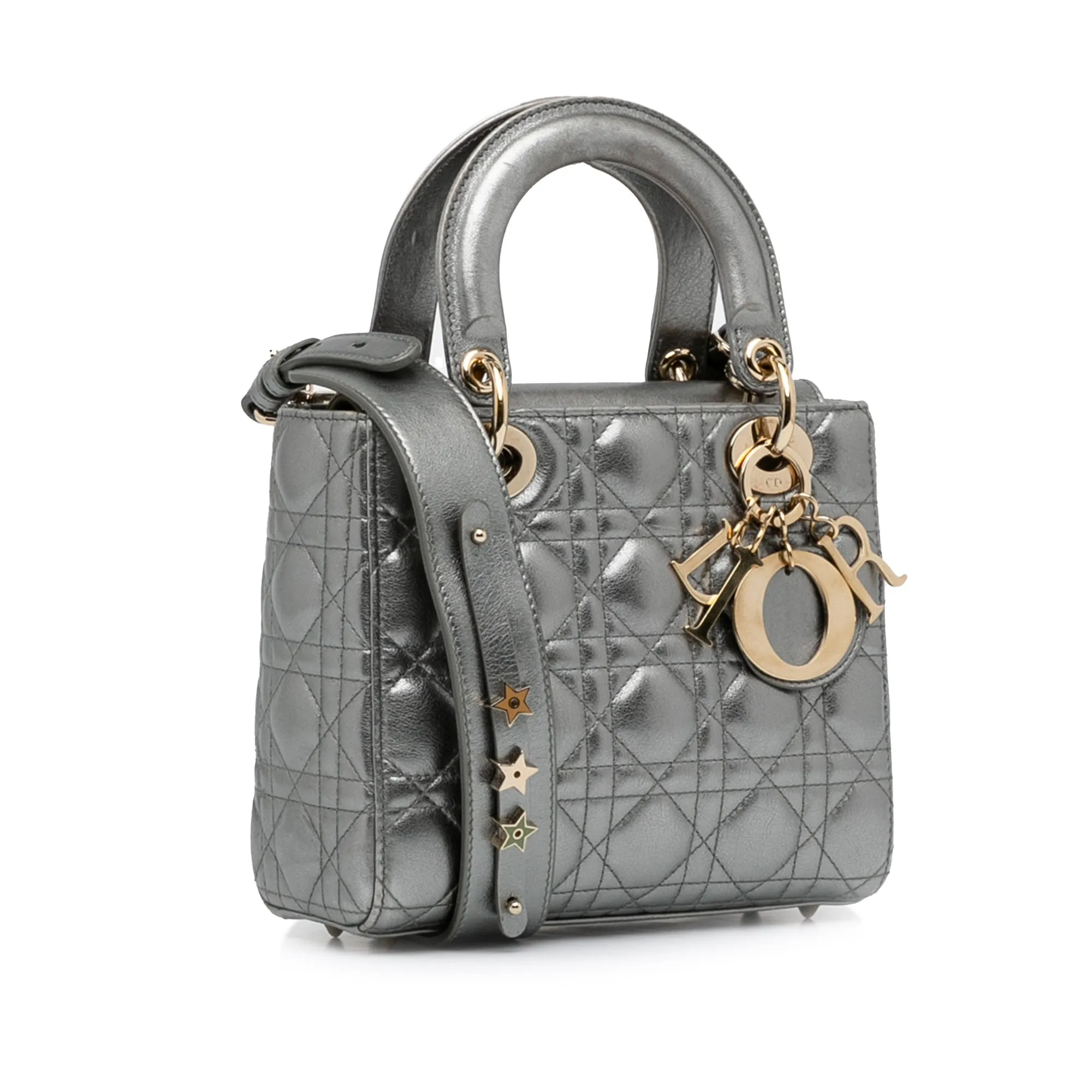 Dior Lady Dior My ABCDior Silver Cannage Quilted Leather