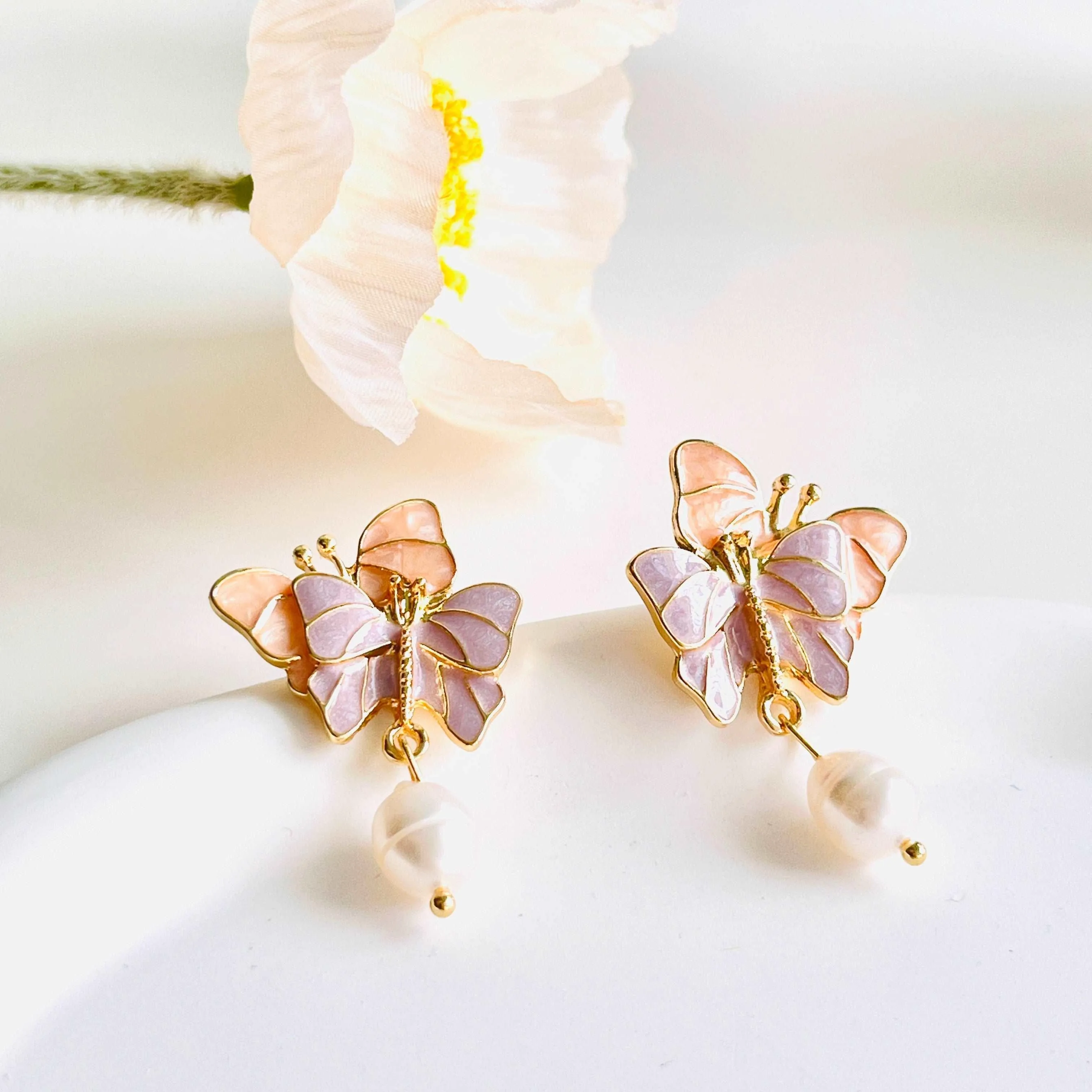 Double Butterfly Freshwater Pearl Earrings