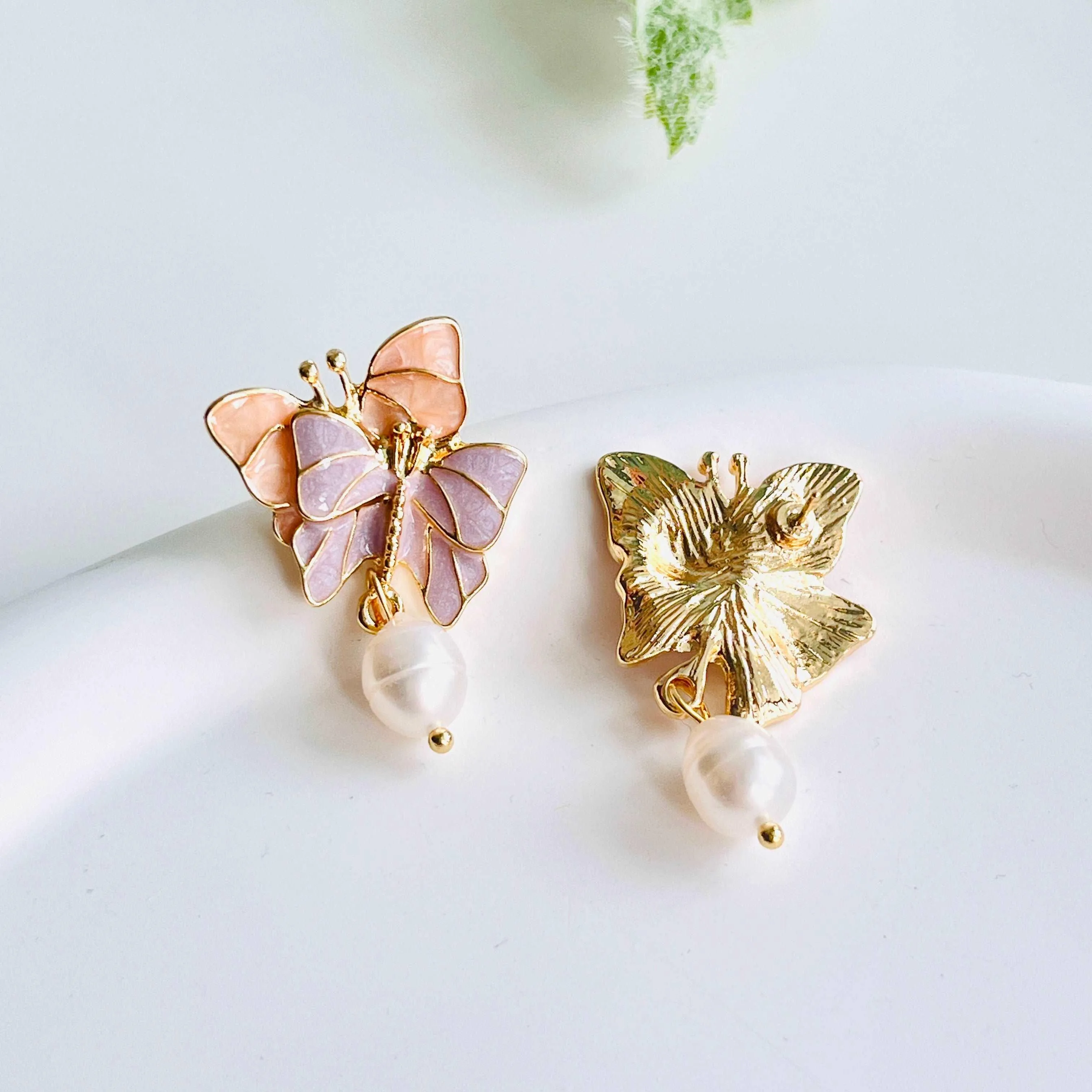 Double Butterfly Freshwater Pearl Earrings