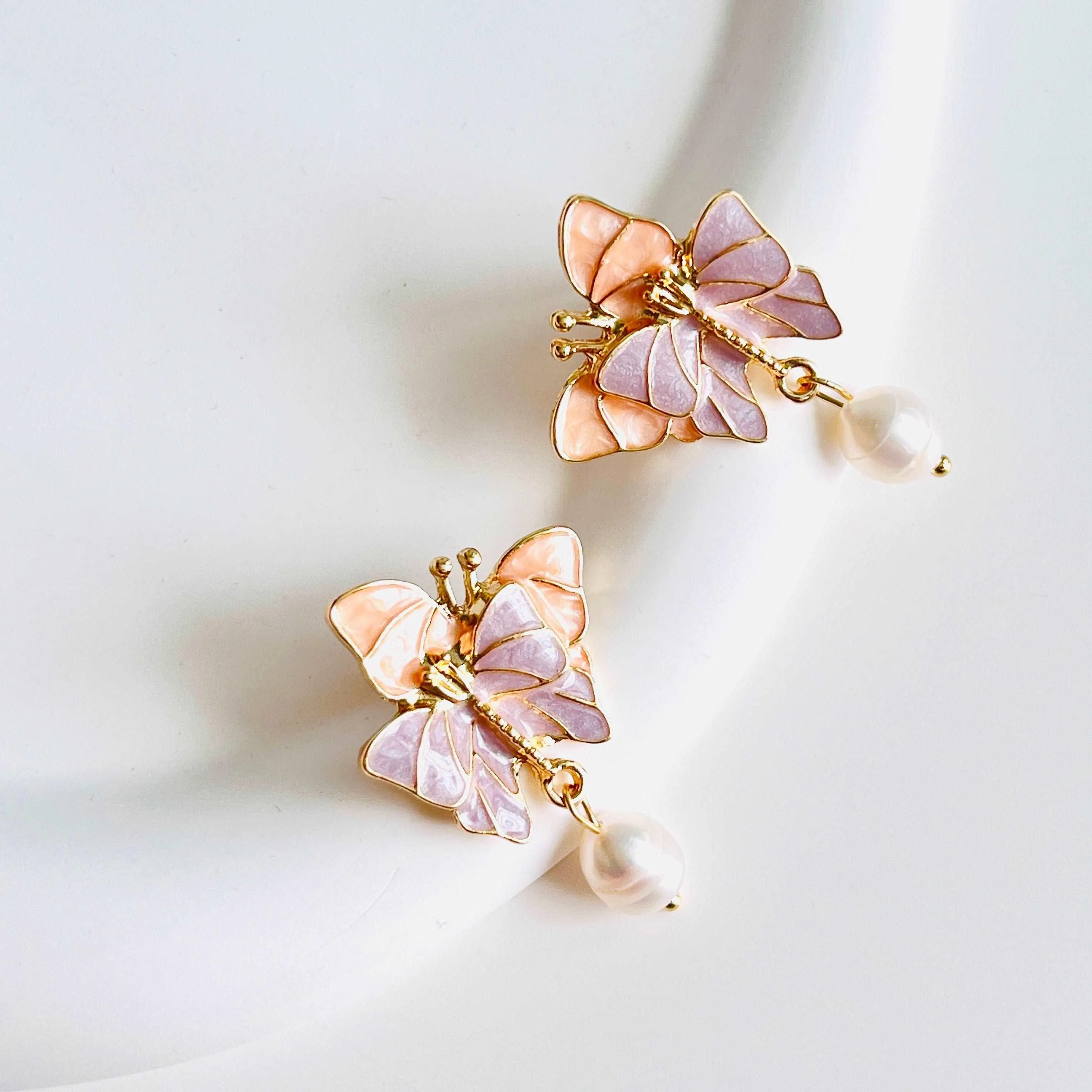 Double Butterfly Freshwater Pearl Earrings