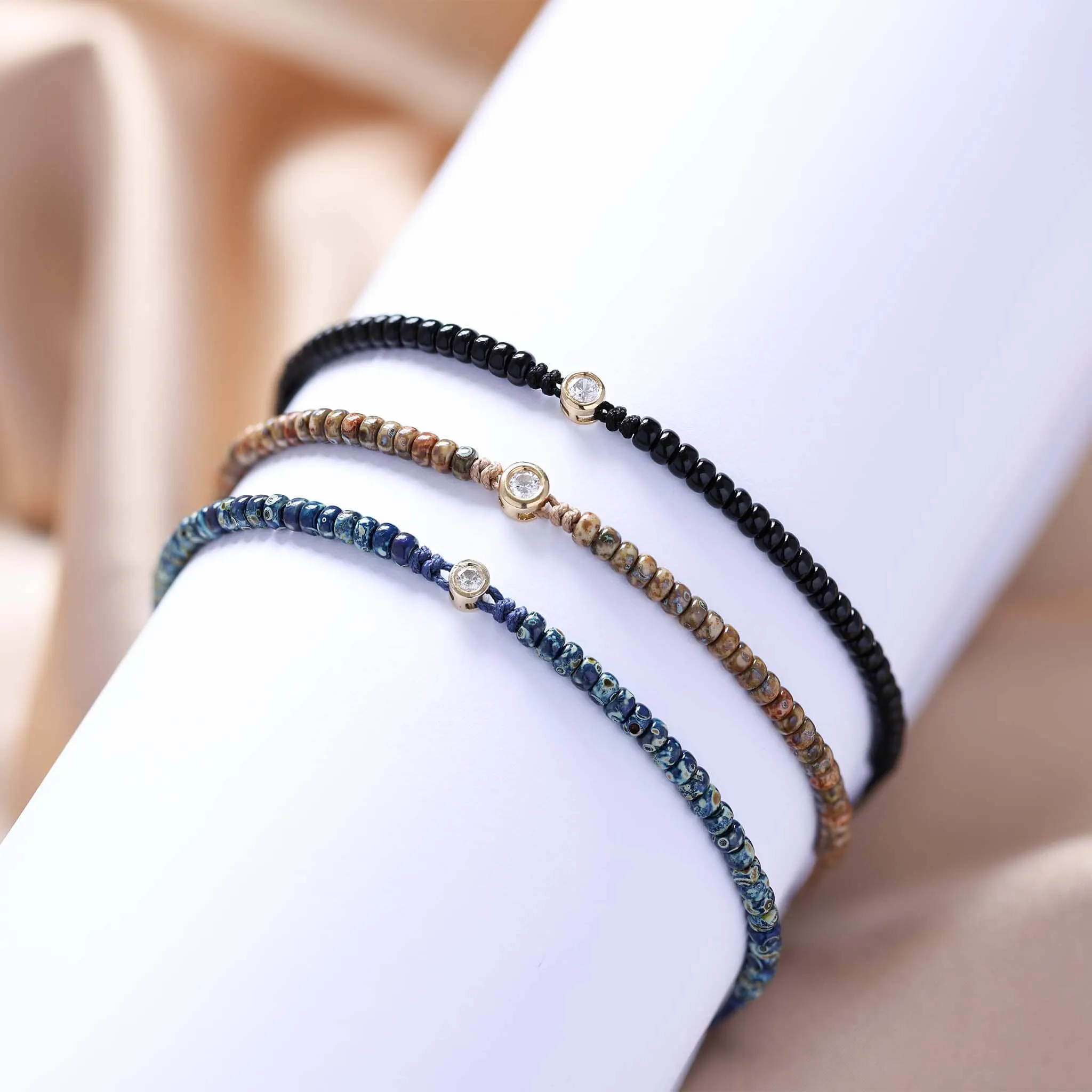 Dyed Brown Beads String Of Love - 14K White Gold