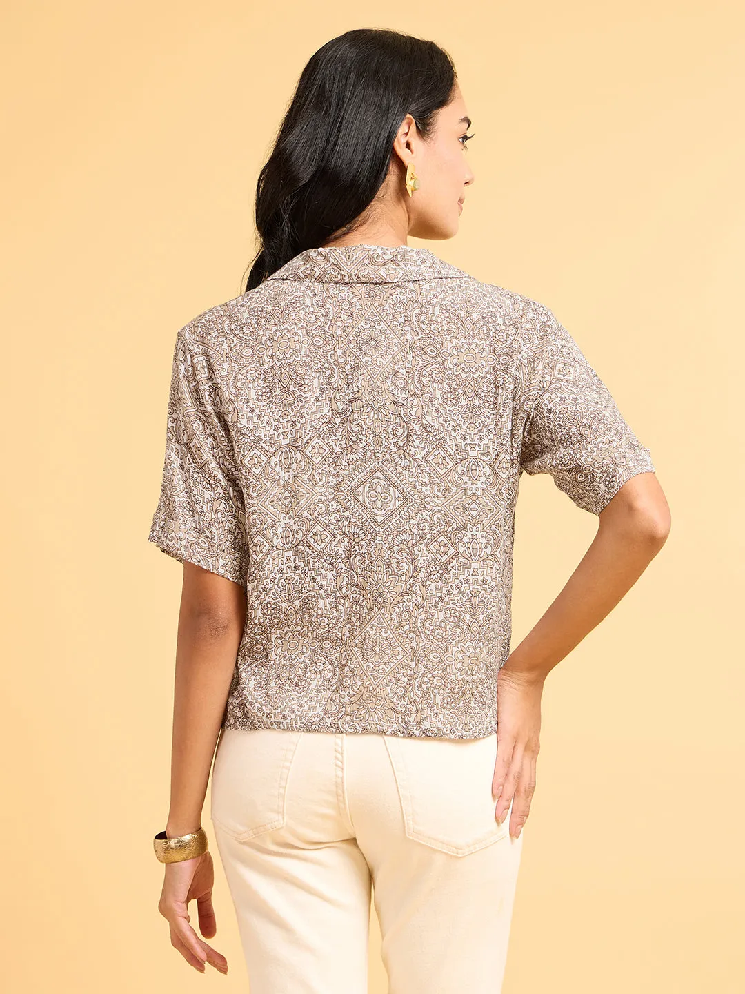 Echoes of Bliss Beige Floral Printed Shirt