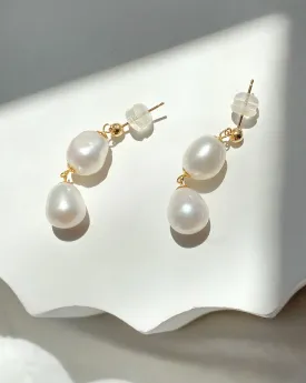 Elisse Double Drop Pearl Studs | Solid Gold