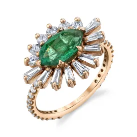 EMERALD & DIAMOND EVIL EYE PINKY RING