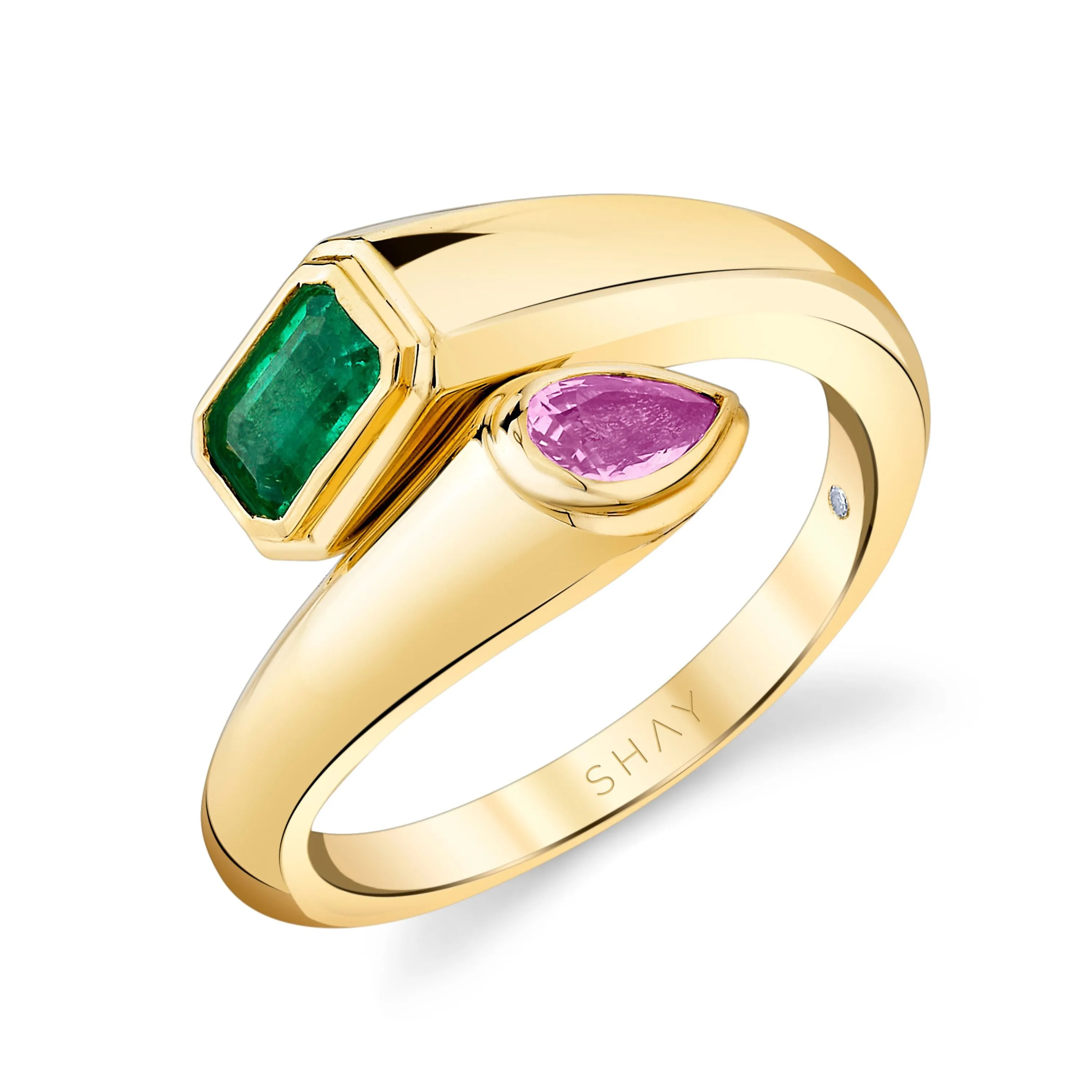 EMERALD & PINK SAPPHIRE MIXED BYPASS PINKY RING