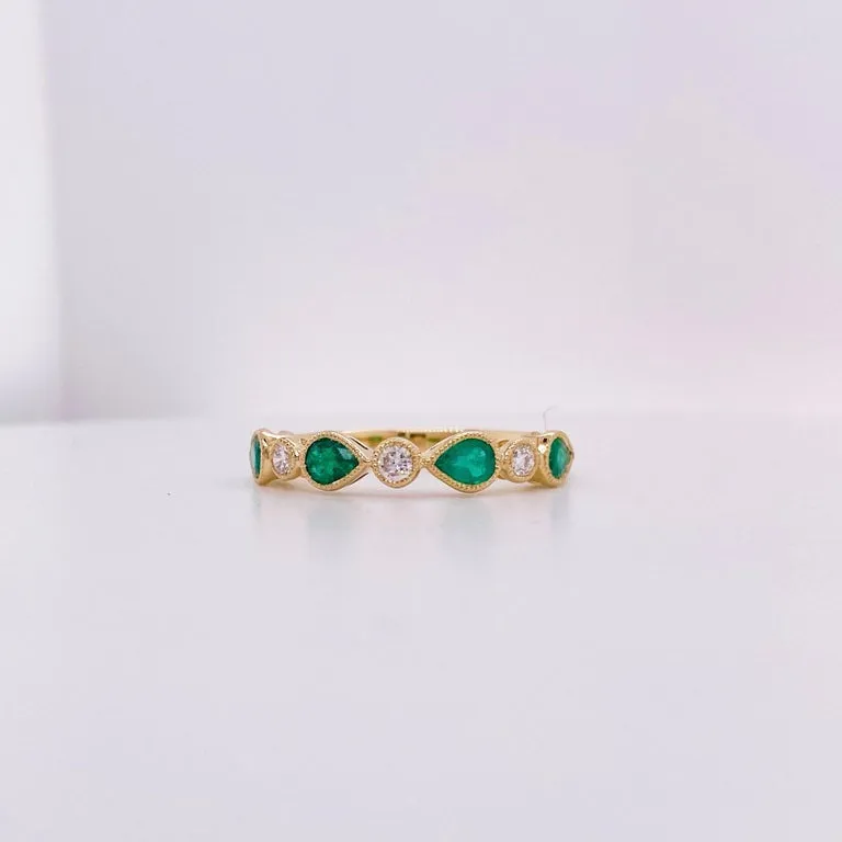 Emerald and Diamond Band Ring