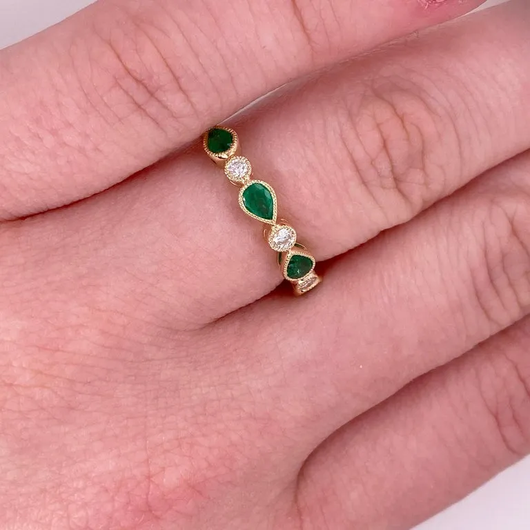 Emerald and Diamond Band Ring