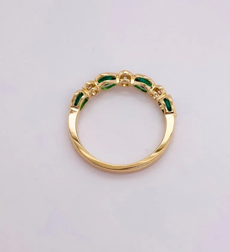 Emerald and Diamond Band Ring