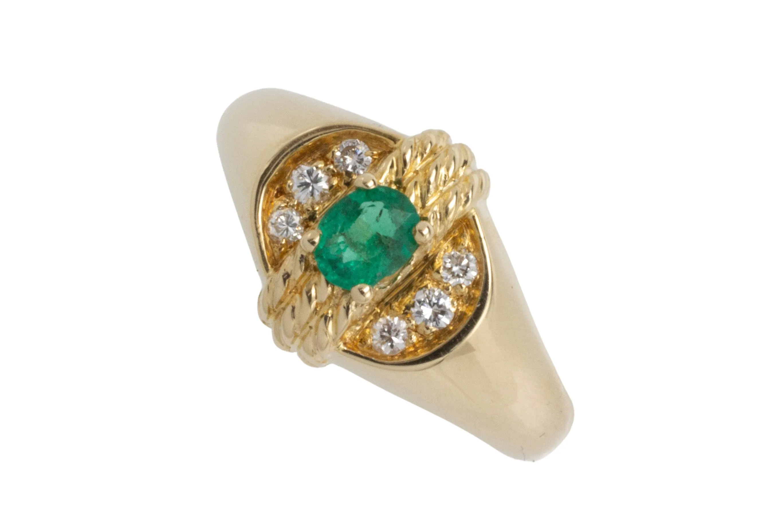 Emerald and diamond ring in 18 carat gold