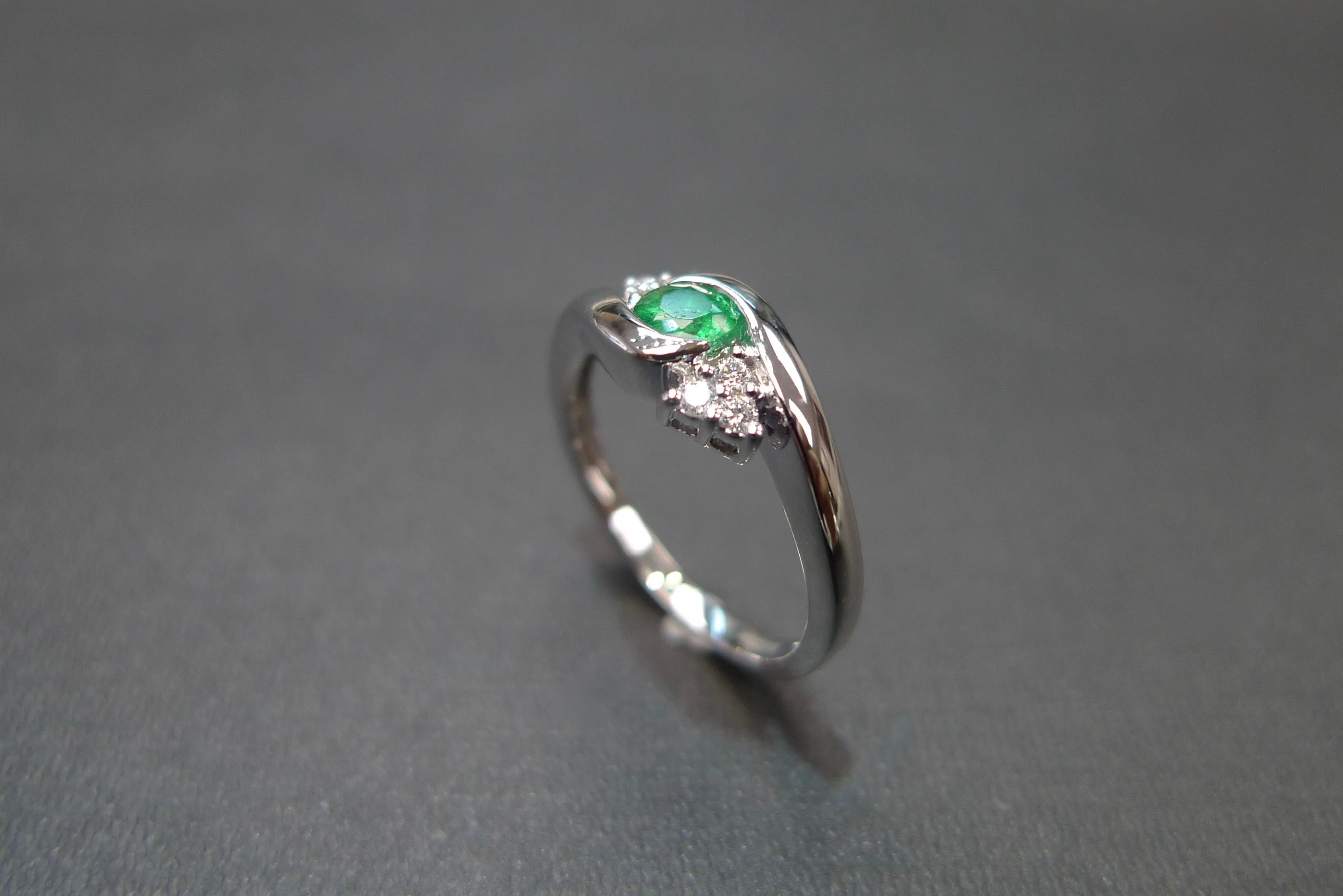 Emerald and Diamond Ring in White Gold