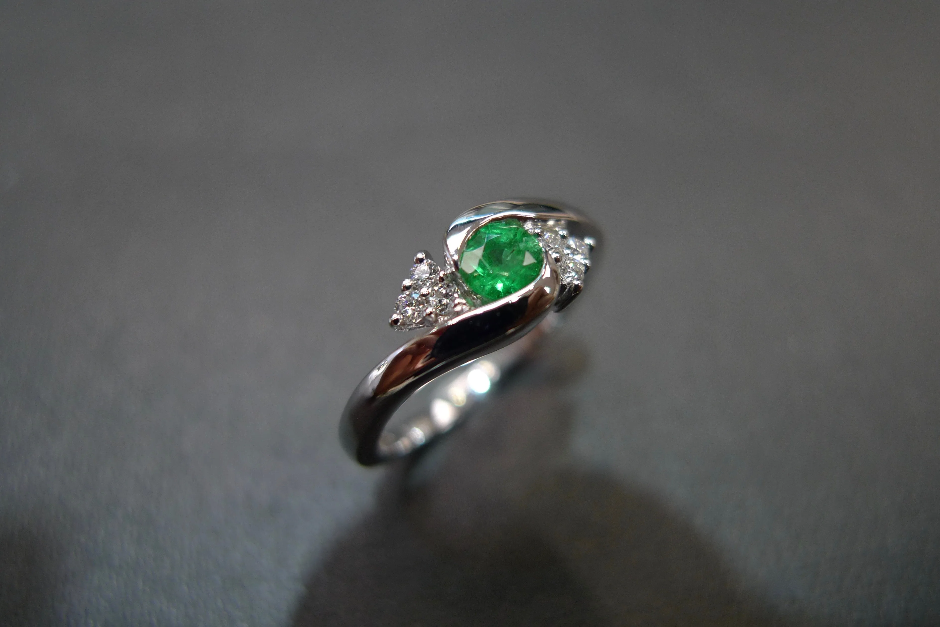 Emerald and Diamond Ring in White Gold