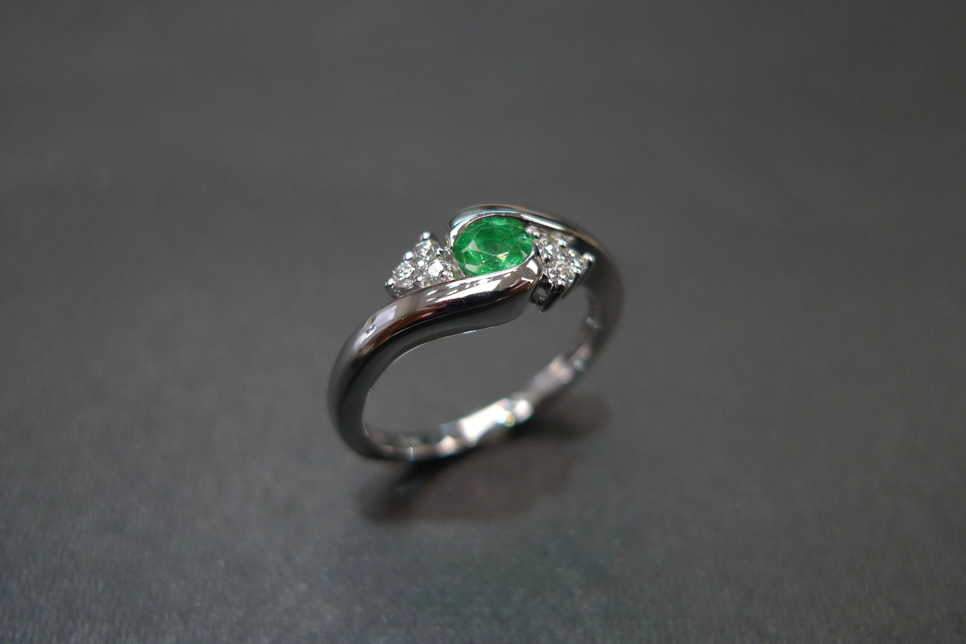 Emerald and Diamond Ring in White Gold