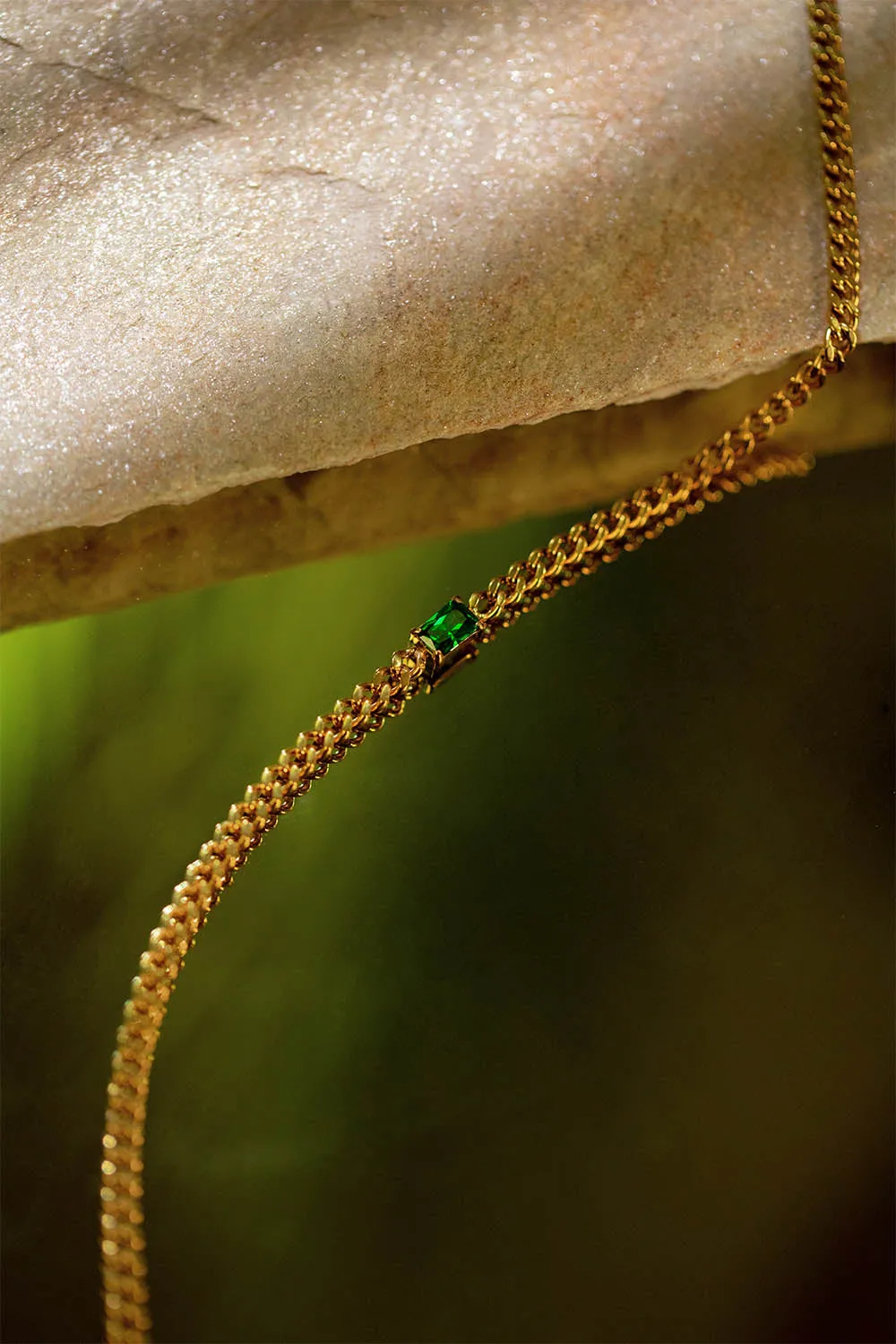 Emerald Curb Necklace Green 14K Gold Plated