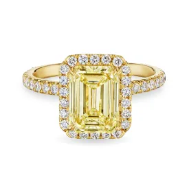 Emerald Cut Diamond Ring With Halo, 2 CT, Gold