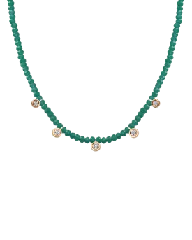 Emerald Gemstone & Five diamonds Necklace - 14K Rose Gold