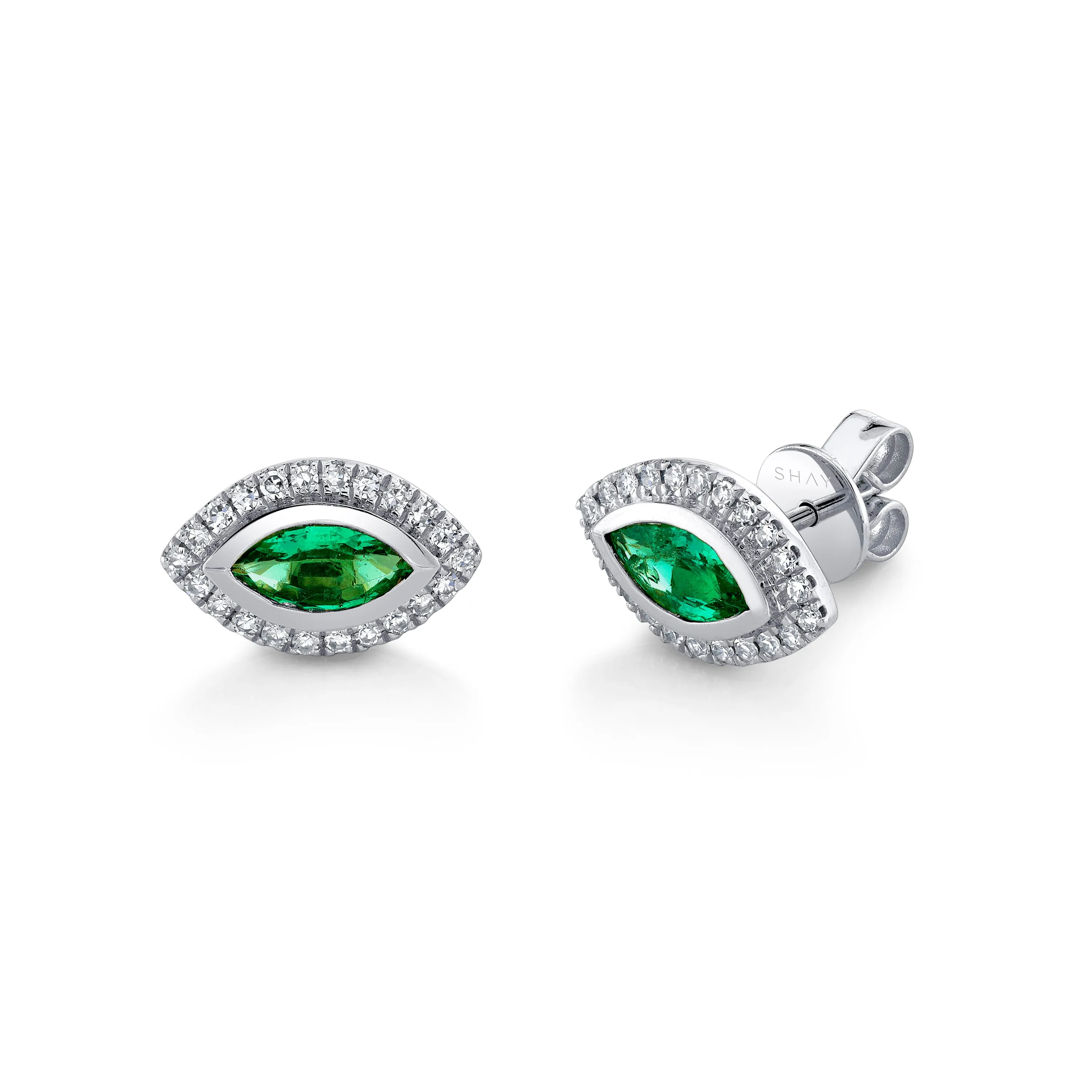 EMERALD MARQUISE HALO STUDS