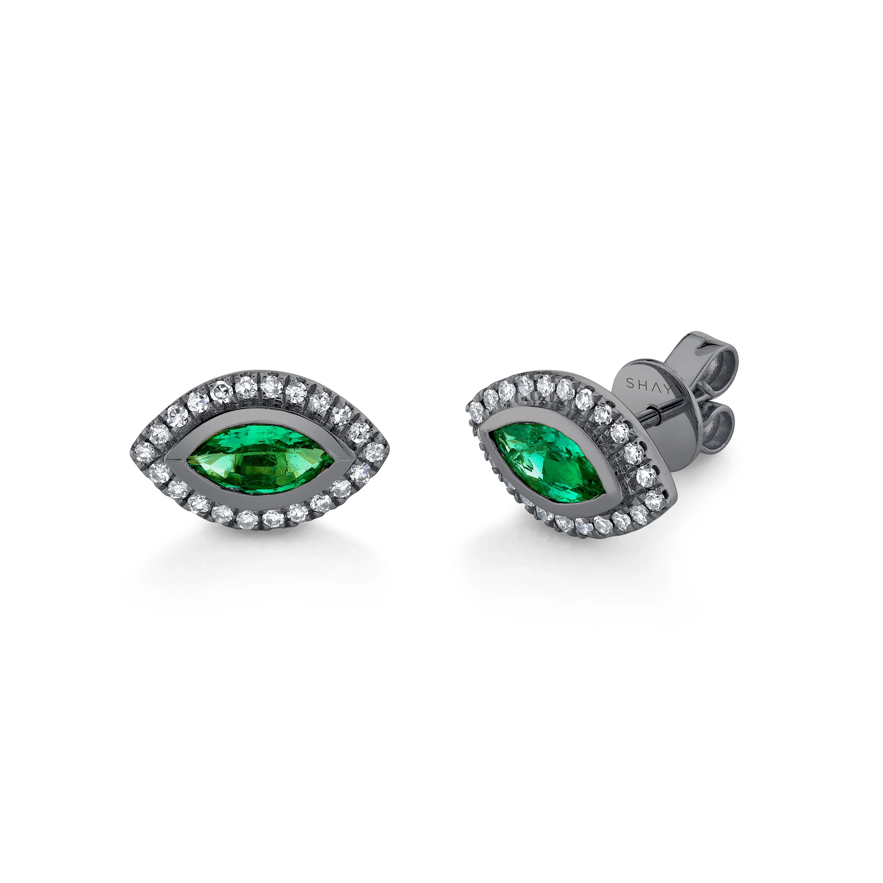 EMERALD MARQUISE HALO STUDS