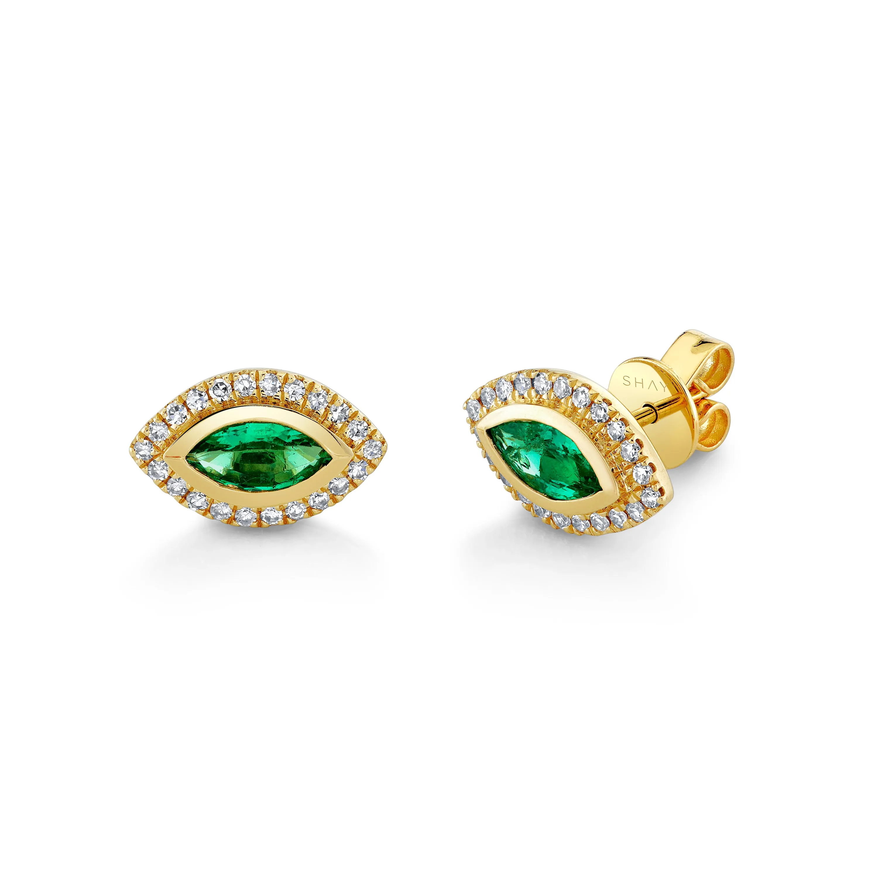 EMERALD MARQUISE HALO STUDS