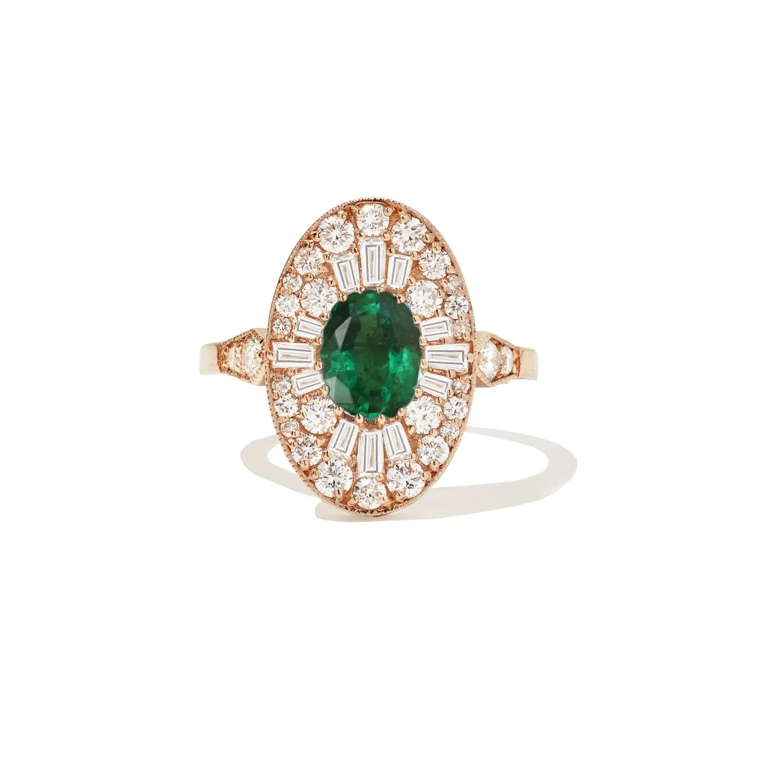 Emerald Oval Ballerina Diamond Mosaic Ring