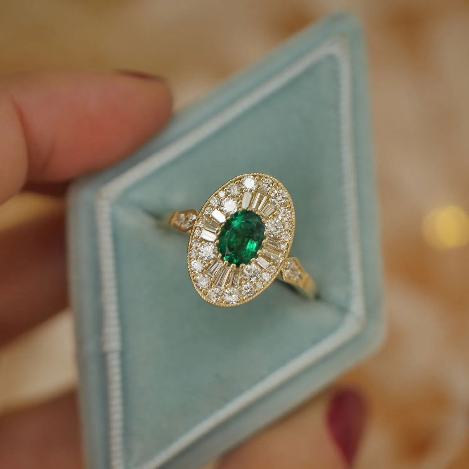 Emerald Oval Ballerina Diamond Mosaic Ring