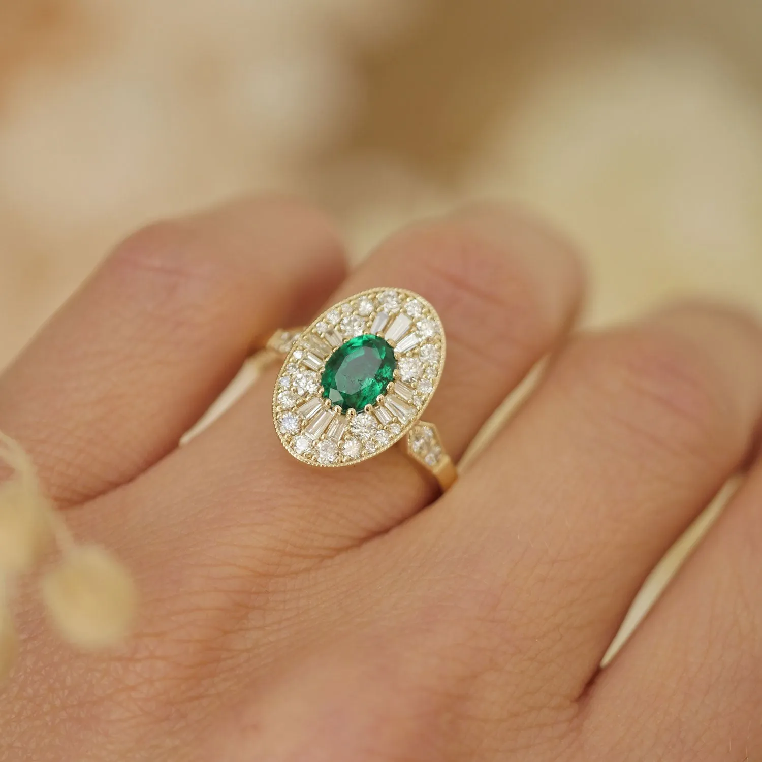 Emerald Oval Ballerina Diamond Mosaic Ring