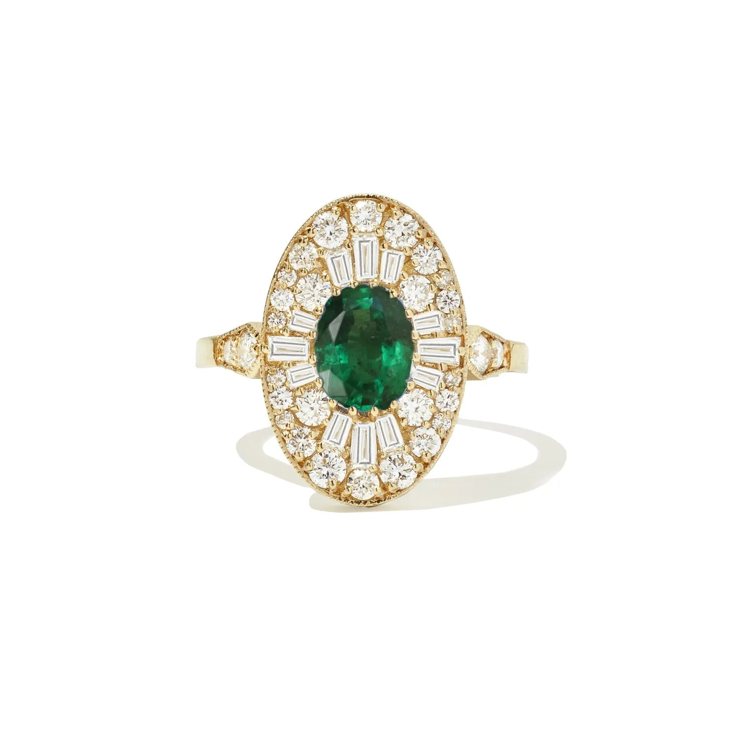 Emerald Oval Ballerina Diamond Mosaic Ring