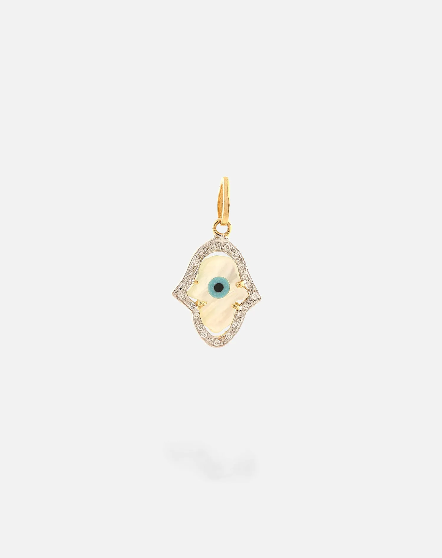 Evil Eye Charm Pendant - Hamsa Hand with Diamonds