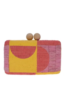 Faye Pink Embroidered Straw Clutch