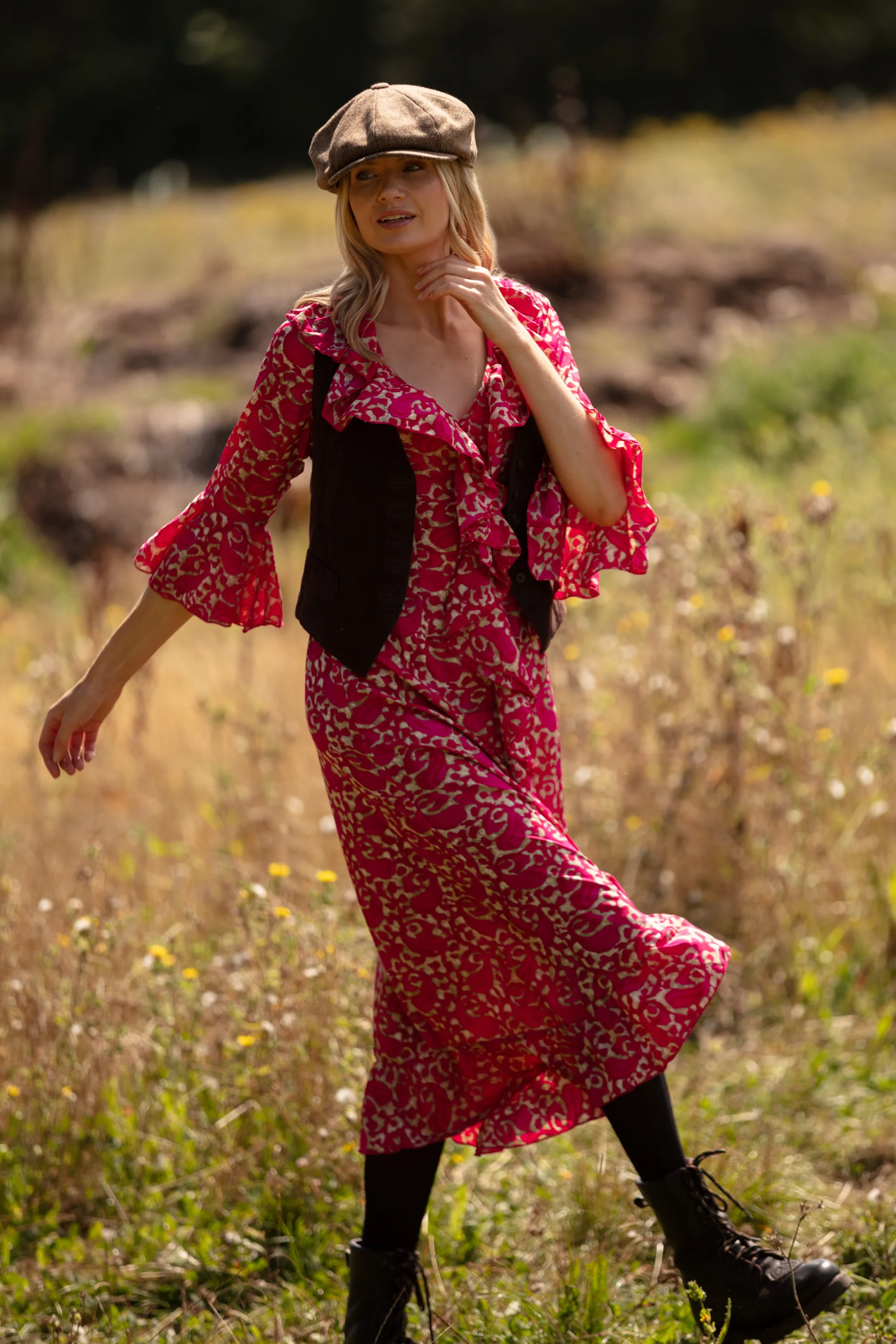 Felicity Midi Dress Hot Pink Swirl