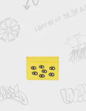 Filium Light Yellow Leather Cardholder - All Over Eyes Embroidery