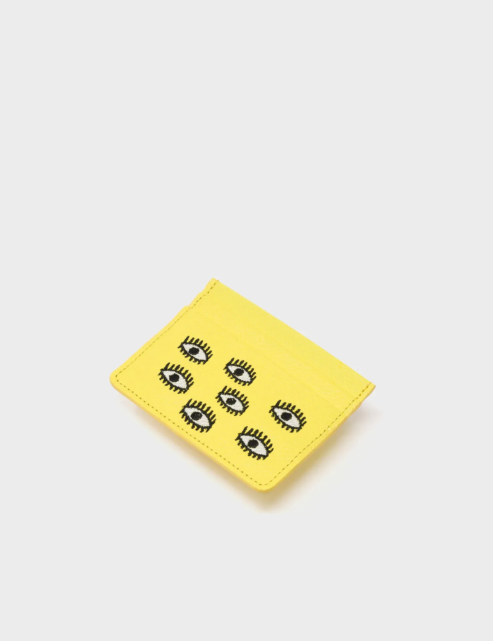 Filium Light Yellow Leather Cardholder - All Over Eyes Embroidery